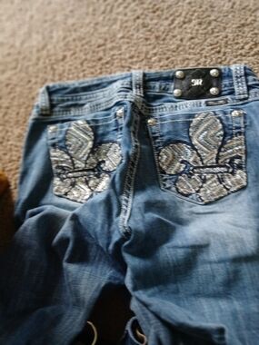 Miss Me Blue Bootcut Jeans with  Sequin Fleur-de-Lis